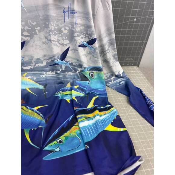Guy Harvey XXL UPF 50 Long Sleeve Shirt With Marine Life Design Tuna Flying Fish - Picture 2 of 7